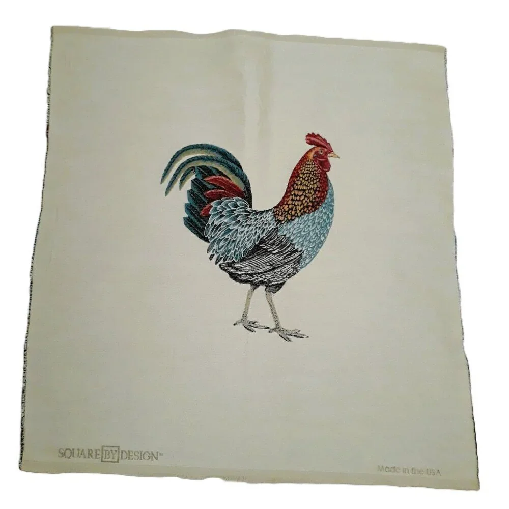 Rooster Embroidered Pillow Cover - Multicolored Farmhouse Country Novelty